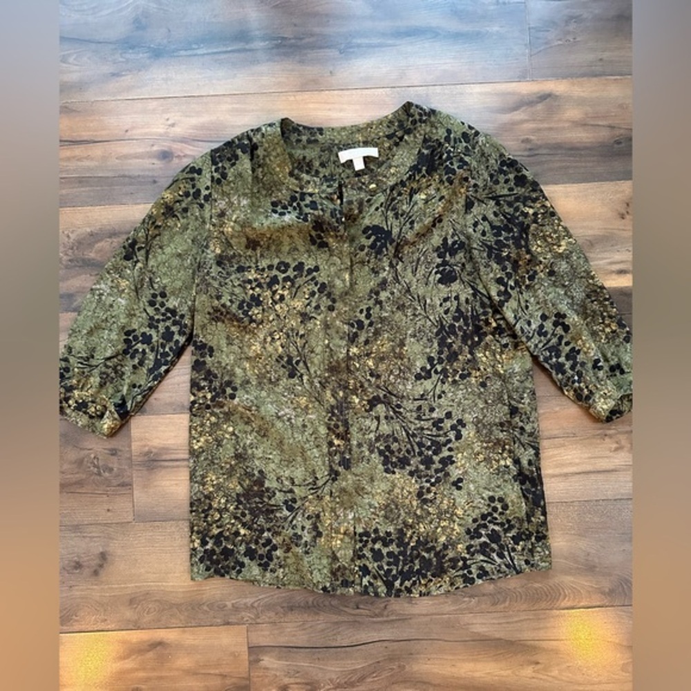 Banana Republic Green Gold Floral Button Down Blouse – Size 6